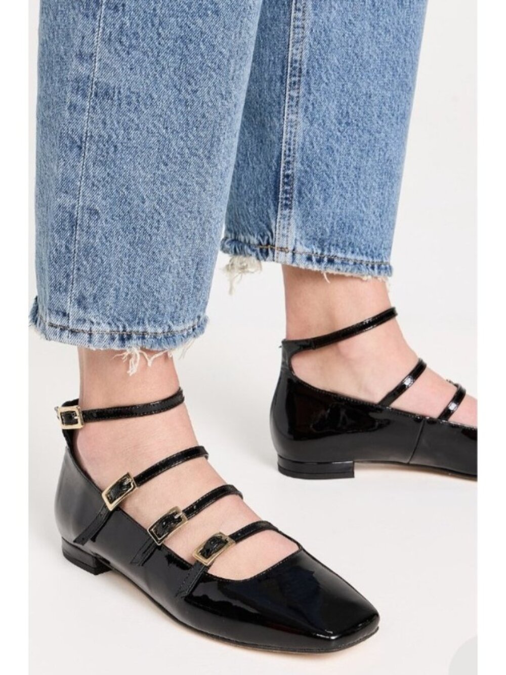 ALOHAS Black Patent Leather Strappy Mary Jane Ballet Flats Square Toe EU 41/10.5